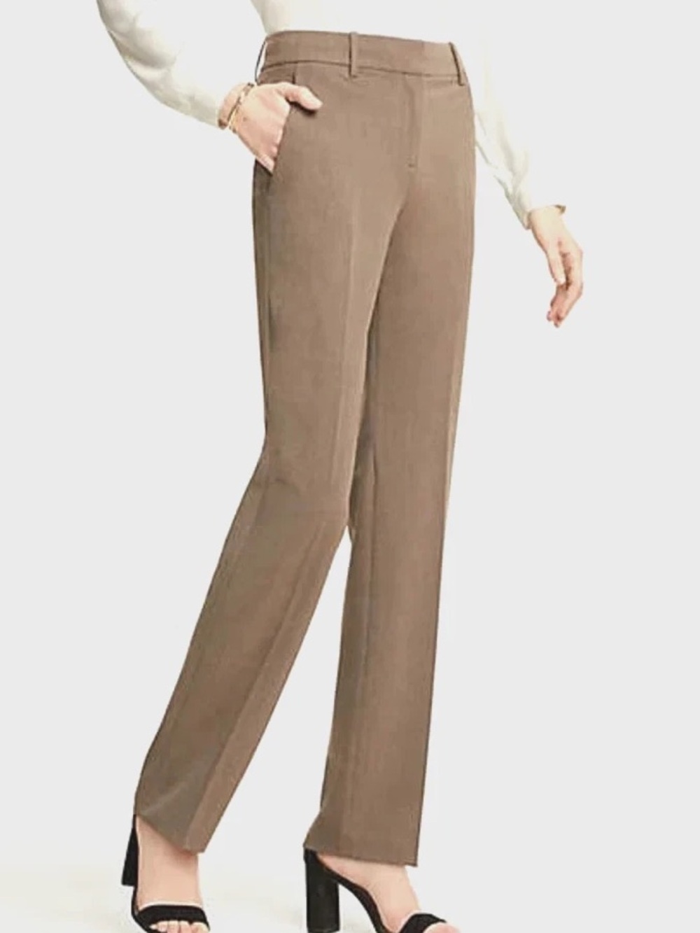 NWT New Ann Taylor Signature Straight Leg Trousers in Taupe Brown Size 14P